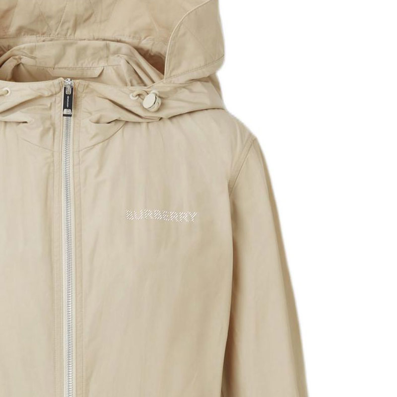 (Women) Burberry  Letter Print Zipper Hooded Mid-Length Trench Coat Khaki. 80565421 圖 6