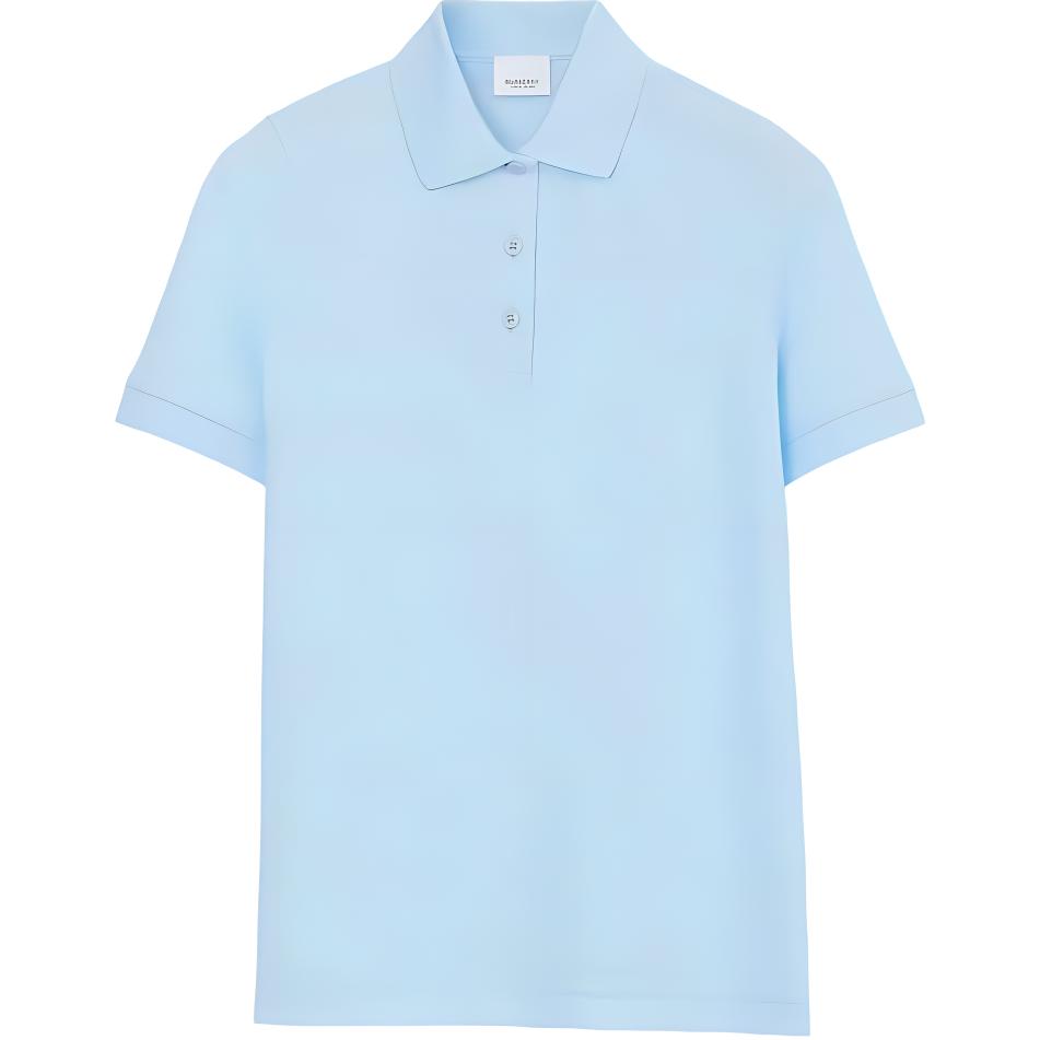 (Women) Burberry  Light Blue Button-Up Straight-Cut Short Sleeve Polo Shirt. 80668991