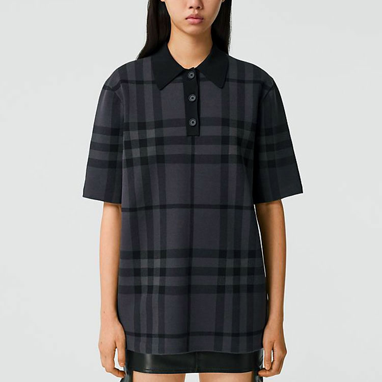 (Women) Burberry  Logo Check Short Sleeve Polo Shirt - Black 80413241 圖 4