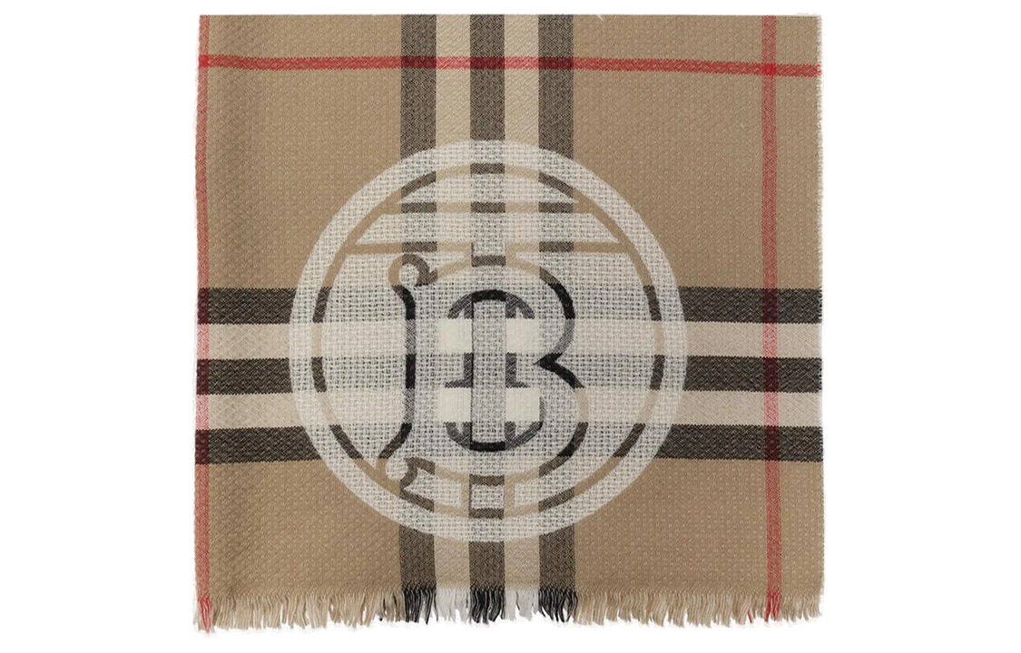 Order (W) Burberry 棕色格紋羊毛圍巾 - 保暖時尚設計。 8071723A7026