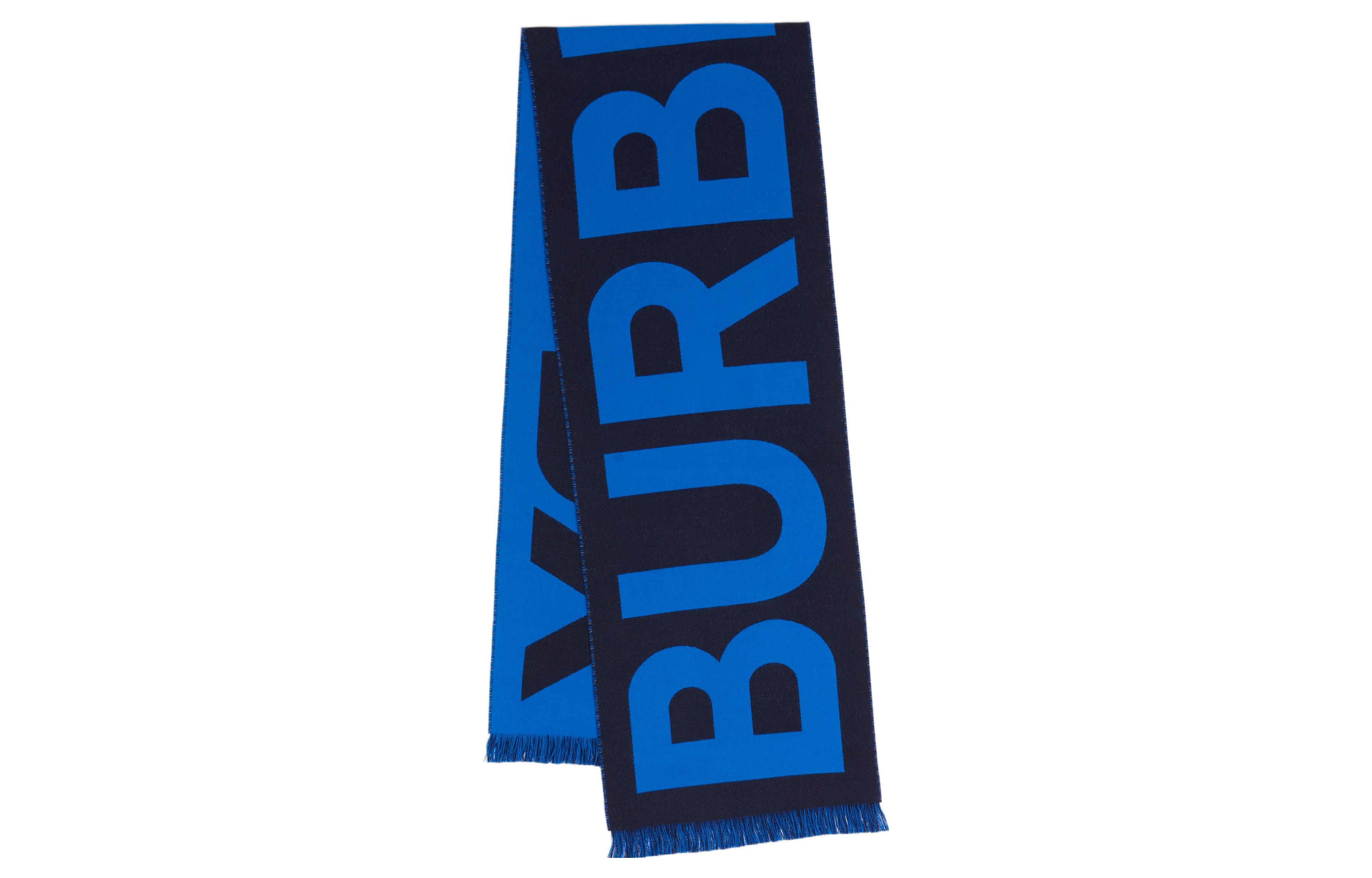 (Women) Burberry  Logo Fringe Wool Scarf Black/Blue. 80598921