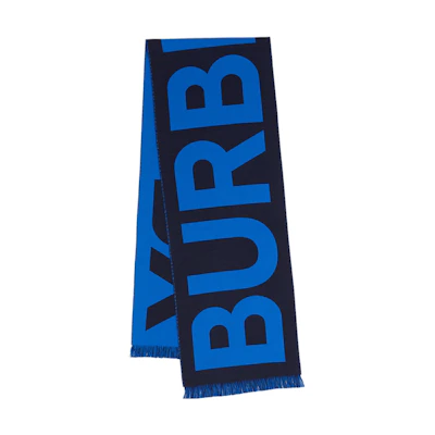 (Women) Burberry Logo Fringe Wool Scarf Black/Blue. 80598921
