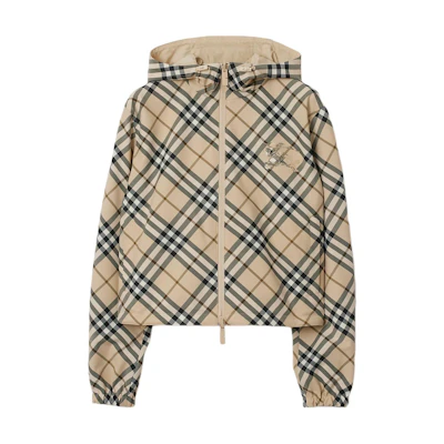 (Women) Burberry Logo Hooded Check Print Full-Zip Jacket - Lichen Color. 80990291