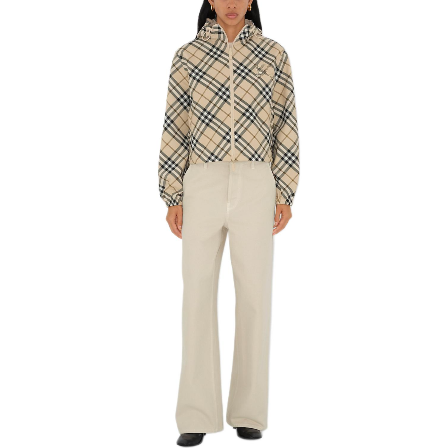 (Women) Burberry  Logo Hooded Check Print Full-Zip Jacket - Lichen Color. 80990291 圖 3