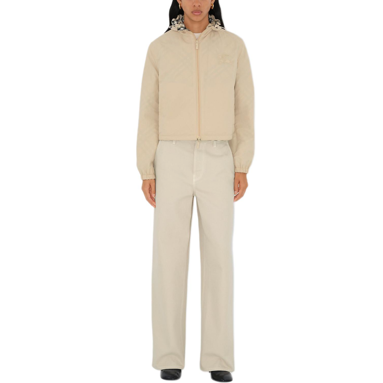 (Women) Burberry  Logo Hooded Check Print Full-Zip Jacket - Lichen Color. 80990291 圖 4