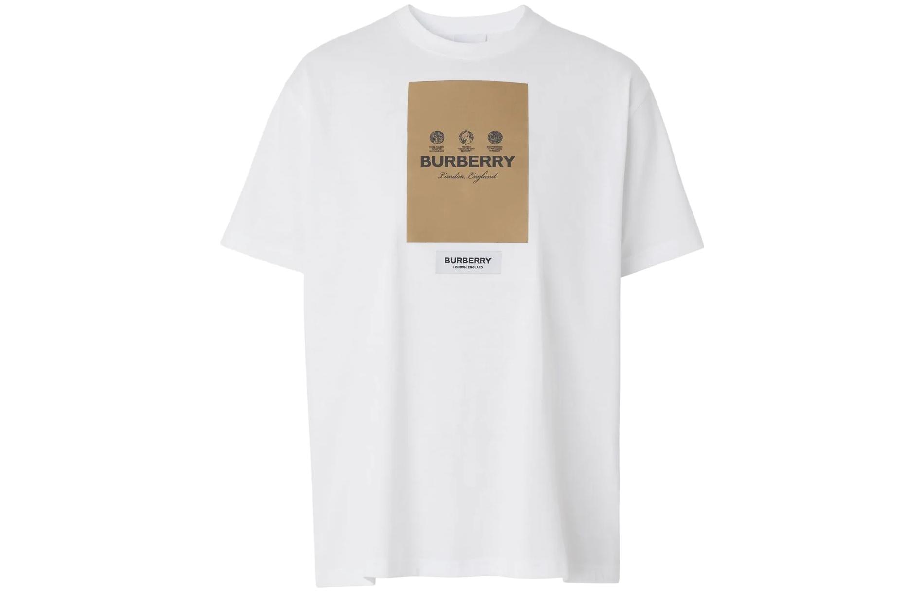 Buy (W) Burberry 標誌貼布白色圓領T恤 FW22。 80565431