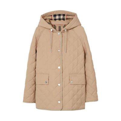 (Women) Burberry Logo Quilted Hooded Jacket Tan Color 80647781