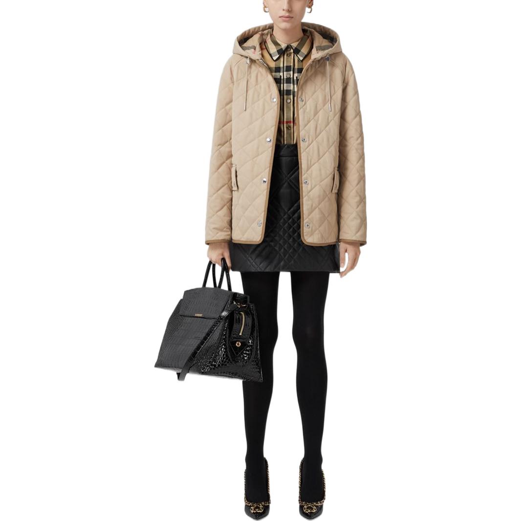 Shop (Women) Burberry  Logo Quilted Hooded Jacket Tan Color 80647781
