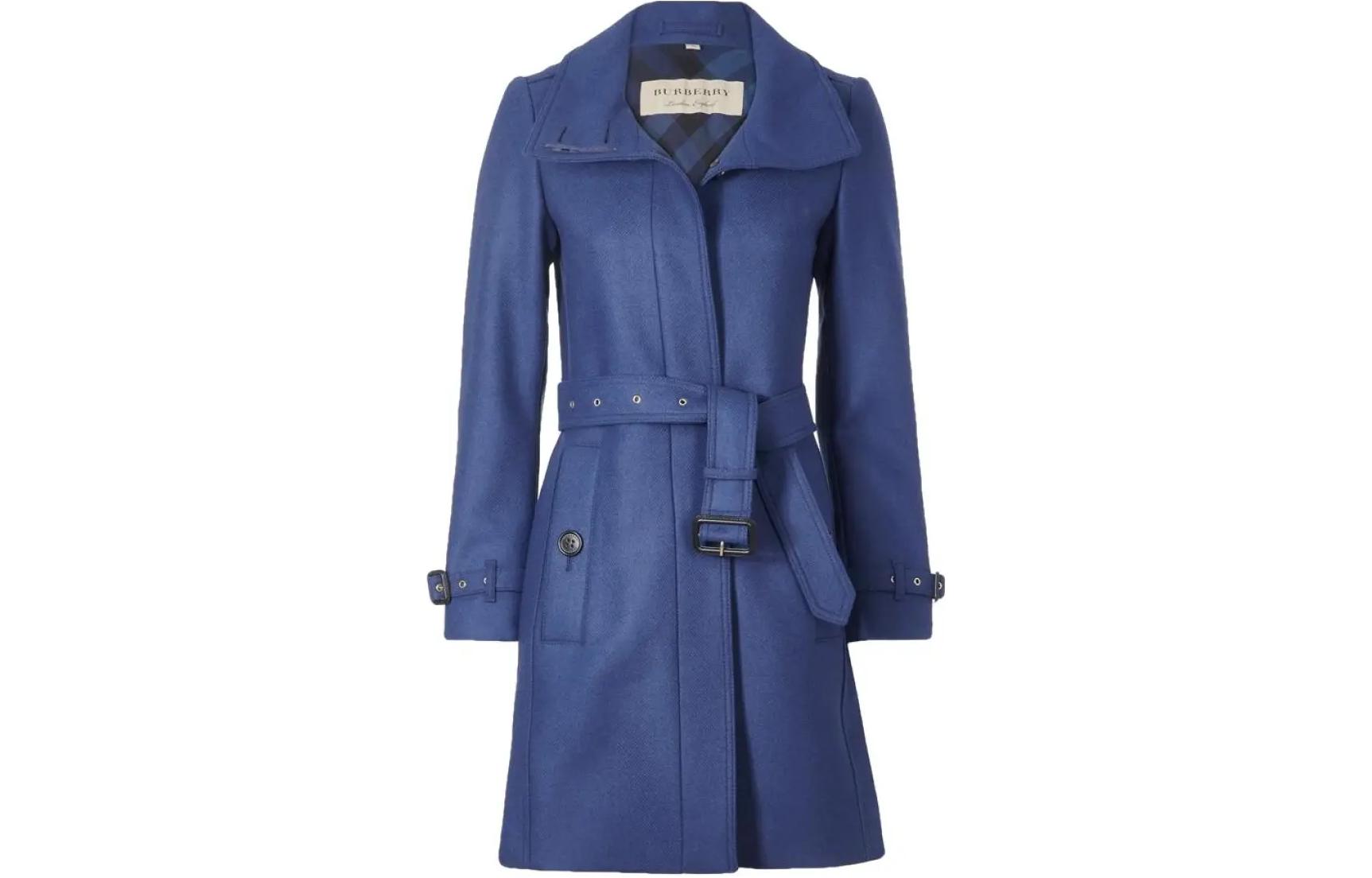 (Women) Burberry  Long Belted Solid Color Coat in Blue. 40200111