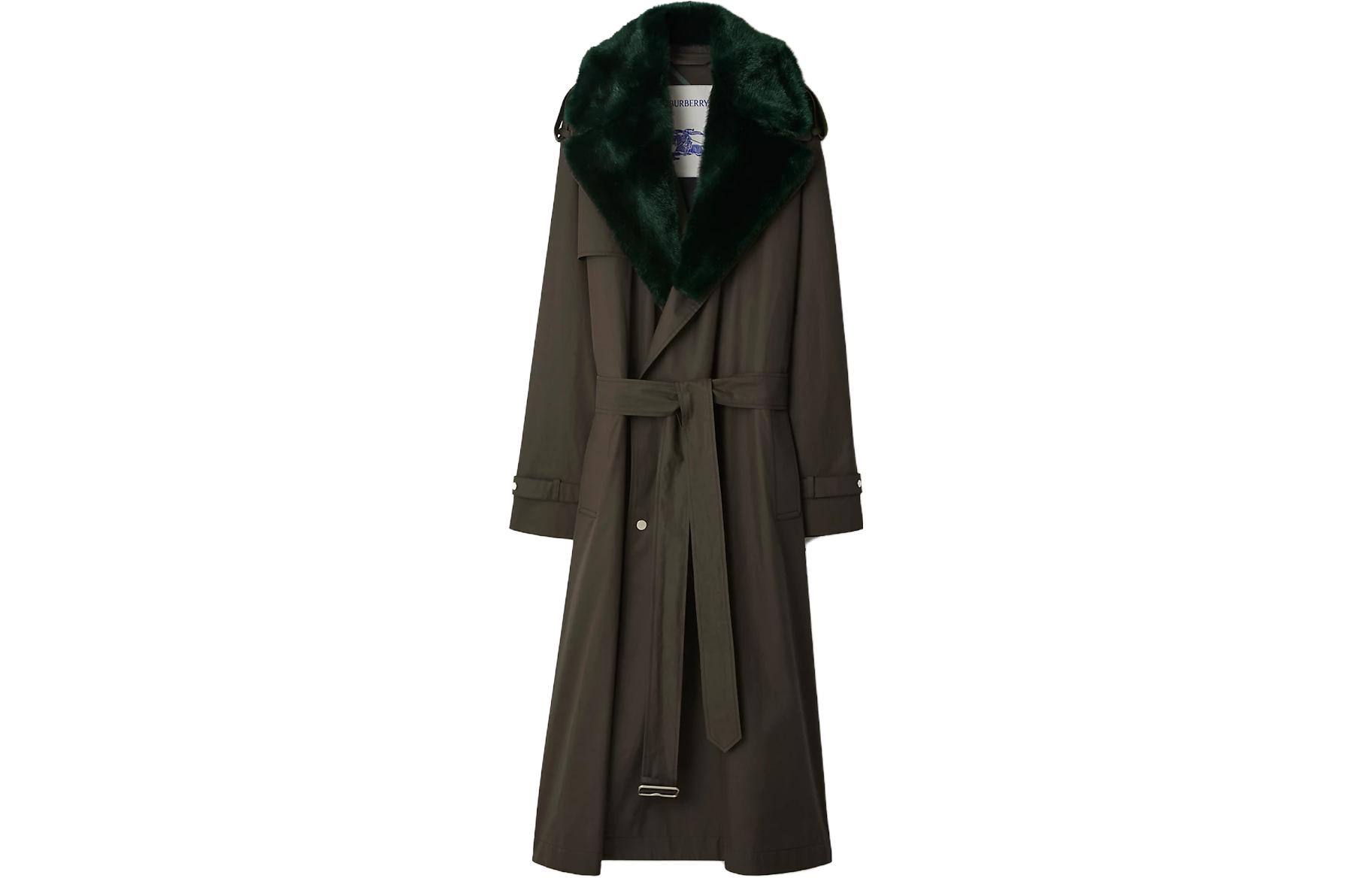 (Women) Burberry  Long Double-Breasted Trench Coat Solid Color 80771531