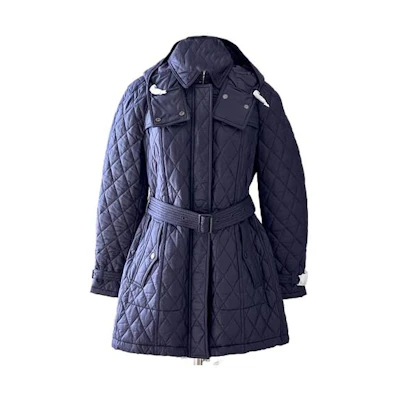 (Women) Burberry Long Hooded Puffer Coat with Solid Color Belted Design. 80613431