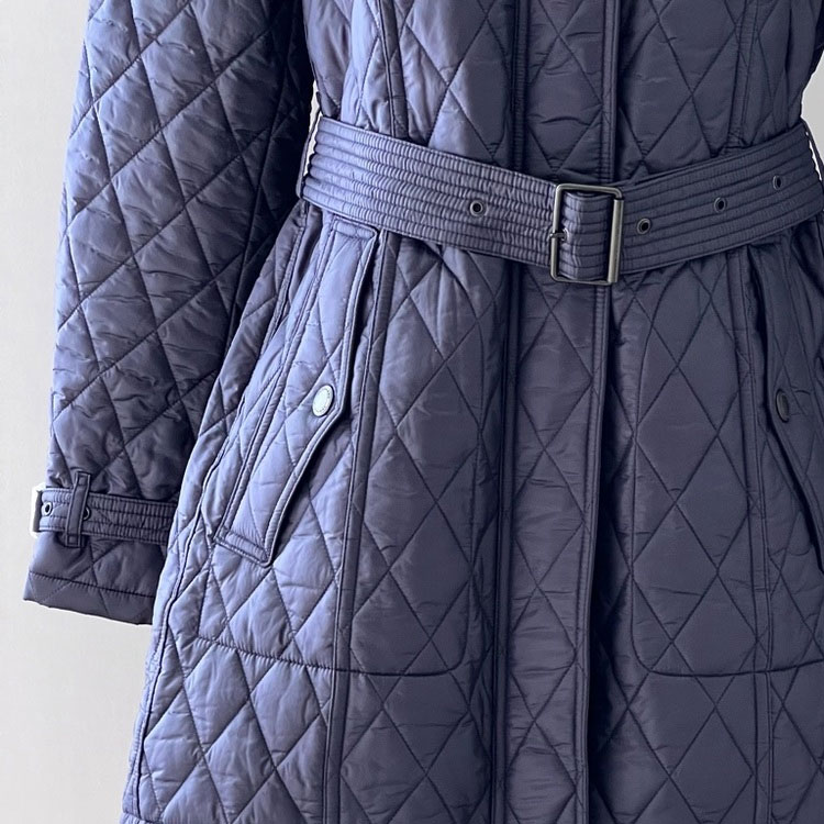 Details for (W) 버버리 롱 후드 패딩 코트 솔리드 컬러 벨트 디자인. 80613431