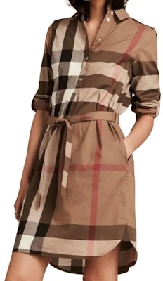 (W) Vestido Burberry manga larga con cinturón y botones marrón a cuadros. 80803741 Shop (W) Vestido Burberry manga larga con cinturón y botones marrón a cuadros. 80803741