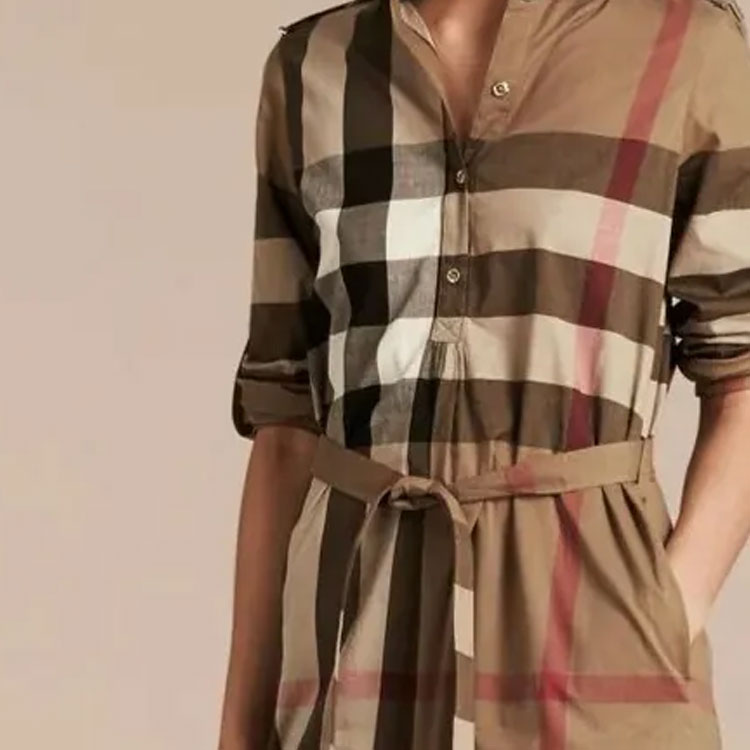 Purchase (W) Vestido Burberry manga larga con cinturón y botones marrón a cuadros. 80803741