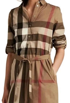 (W) Vestido Burberry manga larga con cinturón y botones marrón a cuadros. 80803741 Details for (W) Vestido Burberry manga larga con cinturón y botones marrón a cuadros. 80803741