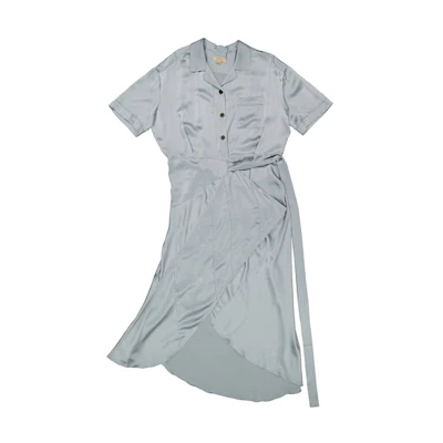 (Women) Burberry Long Solid Color Short Sleeve Dress - Gray. 40535771
