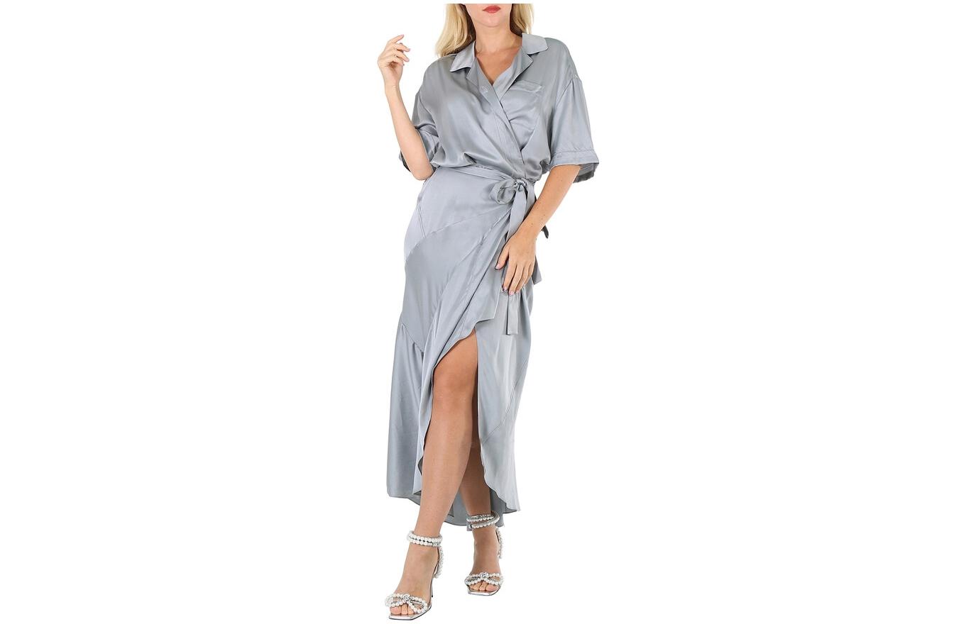 (Women) Burberry  Long Solid Color Short Sleeve Dress - Gray. 40535771 圖 2
