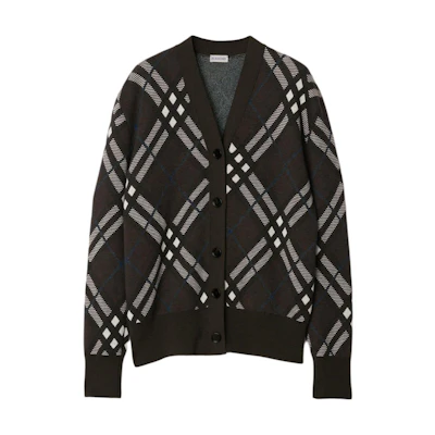 (Women) Burberry Loose-Fit Checkered Long Sleeve Knit Cardigan Brown 80934931
