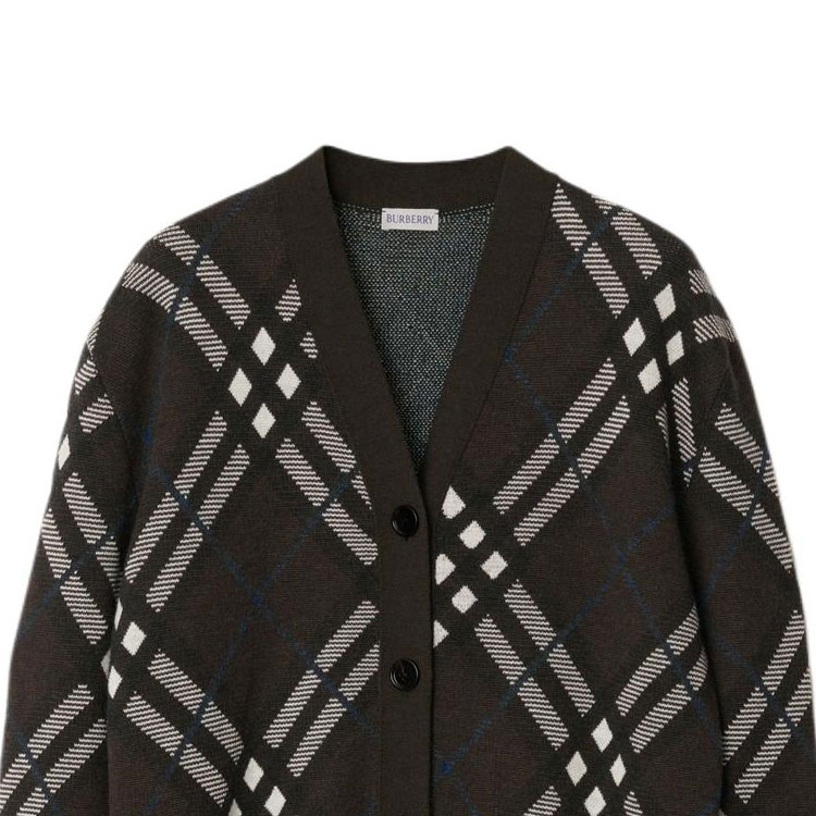 Cheap (Women) Burberry  Loose-Fit Checkered Long Sleeve Knit Cardigan Brown 80934931