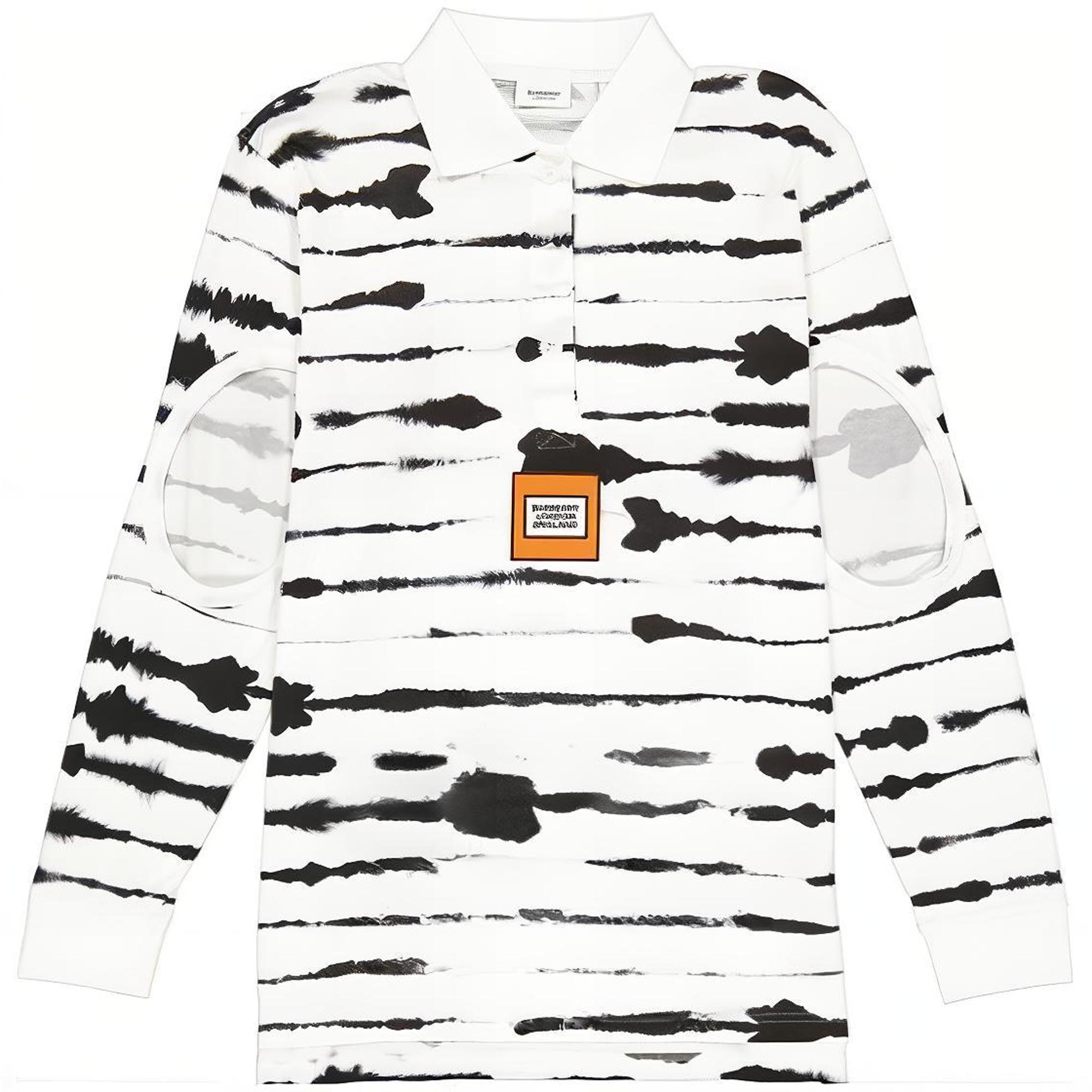 (Women) Burberry  Loose-Fit Watercolor Print Long Sleeve Polo Shirt - White 45645401