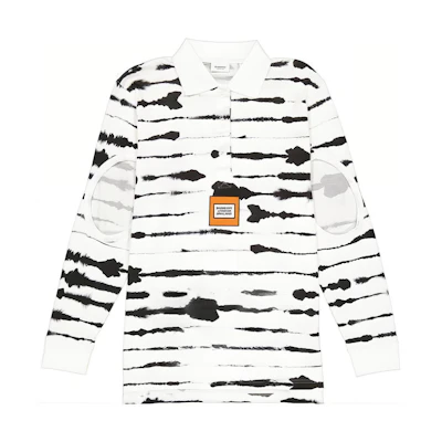 (Women) Burberry Loose-Fit Watercolor Print Long Sleeve Polo Shirt - White 45645401