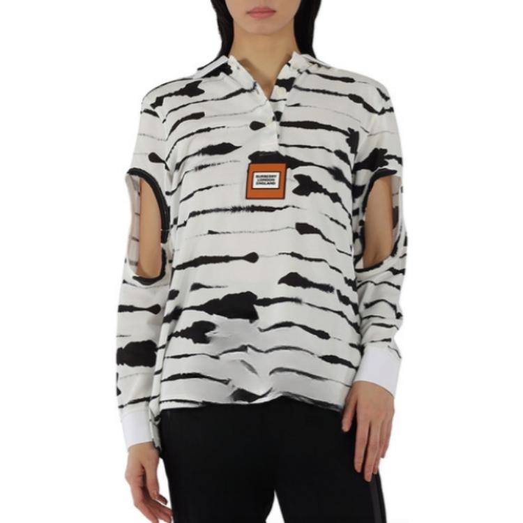 Shop (W) Burberry Baju Polo Lengan Panjang Longgar Cetakan Watercolor - Putih 45645401