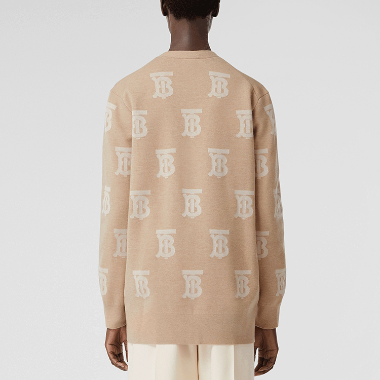 Shop (Women) Burberry  Loose Fit Logo Knit Cardigan Light Camel 80524071