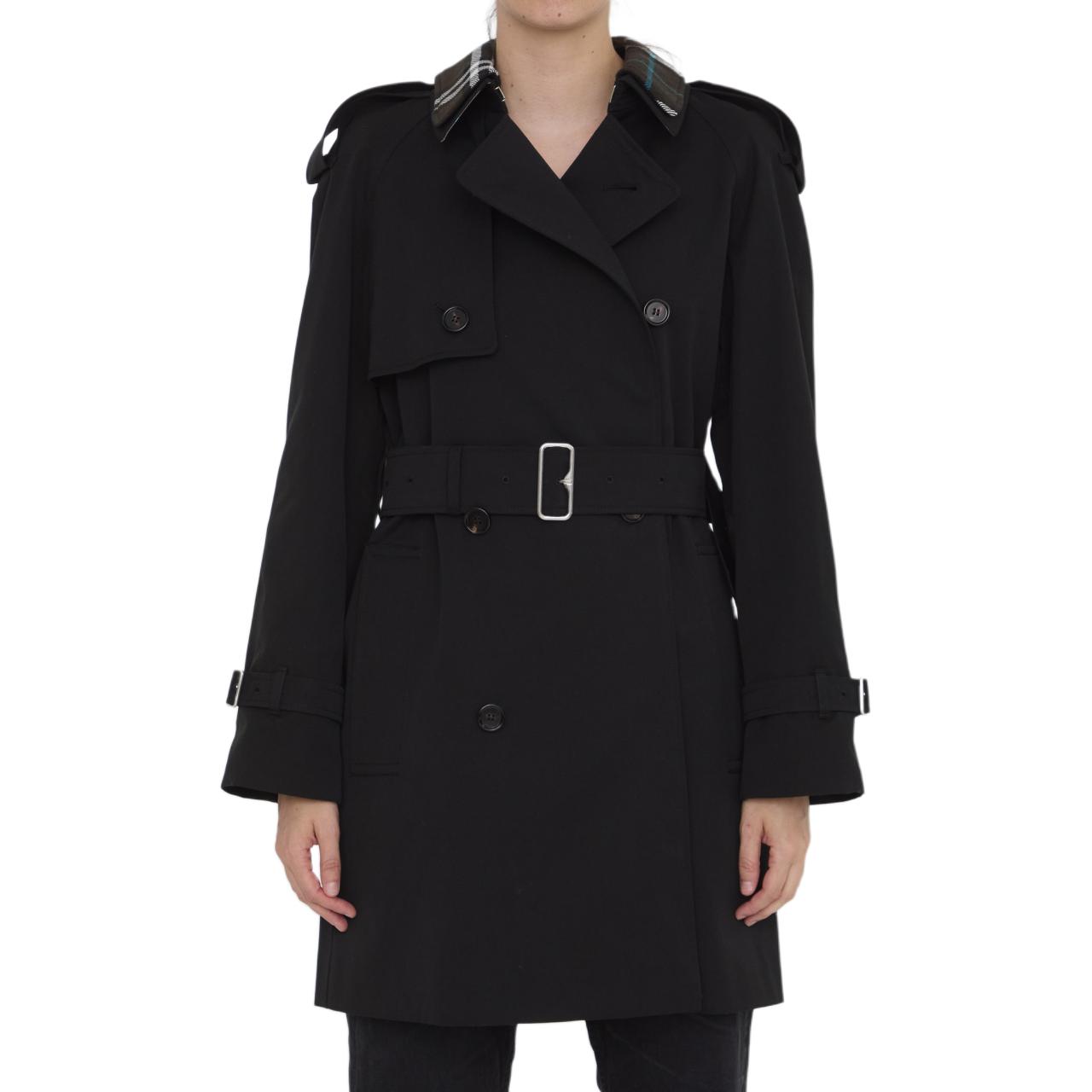 (Women) Burberry  Mid-Length Check Double-Breasted Jacket Black. 80965631