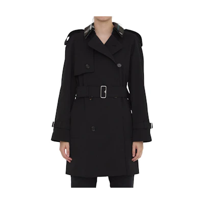 (Women) Burberry Mid-Length Check Double-Breasted Jacket Black. 80965631