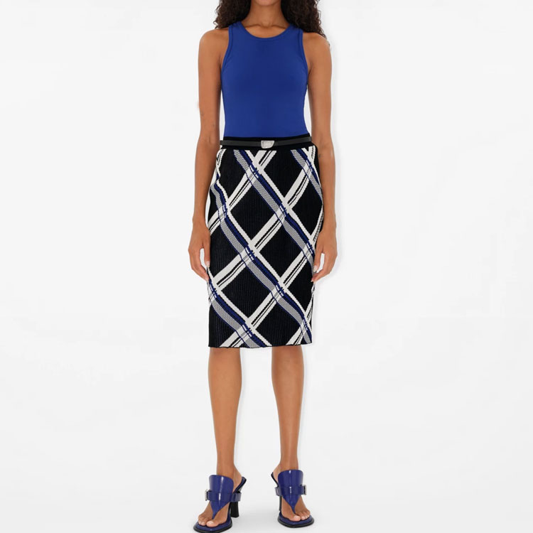 Shop (W) Burberry 中長款修身休閒洋裝 黑色格紋設計 80888681