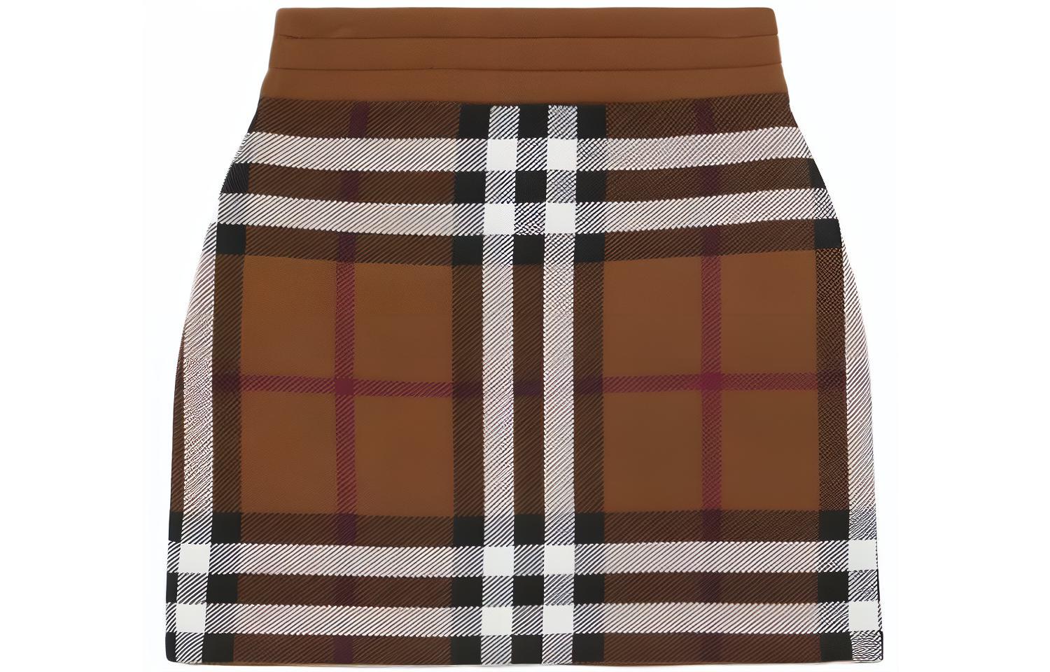 (Women) Burberry  Mid-Rise Plaid Print Casual Short Skirt - Brown 80703601