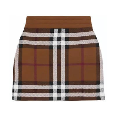 (Women) Burberry Mid-Rise Plaid Print Casual Short Skirt - Brown 80703601