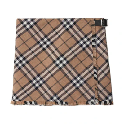(Women) Burberry Mini Casual Skirt with Check Fringe Hem in Linden Green. 80953961