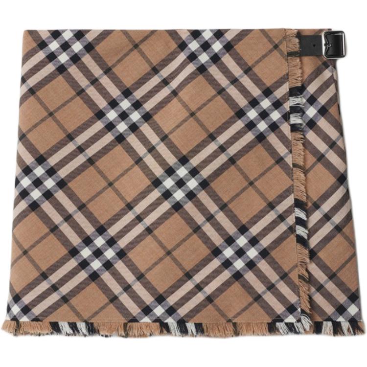 Order (W) Burberry 綠色格紋流蘇下擺迷你休閒裙 80953961