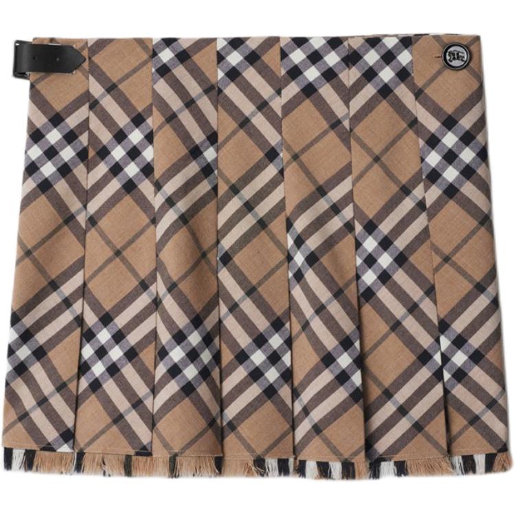 Lookbook (W) Burberry 綠色格紋流蘇下擺迷你休閒裙 80953961