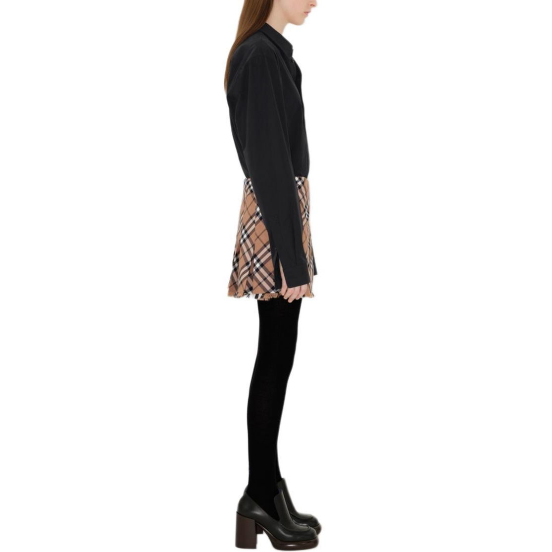 Details for (W) Burberry 綠色格紋流蘇下擺迷你休閒裙 80953961