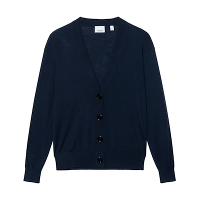 (Women) Burberry Navy Blue Checkered V-Neck Knit Cardigan 80741991