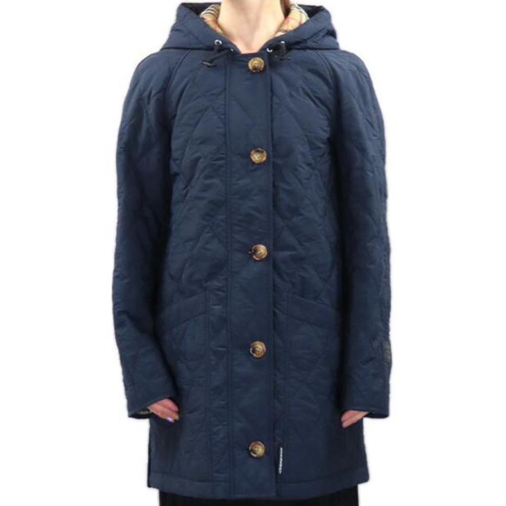 (Women) Burberry  Navy Blue Hooded Long-Sleeve Cotton Jacket Coat Casual Fit 80211871