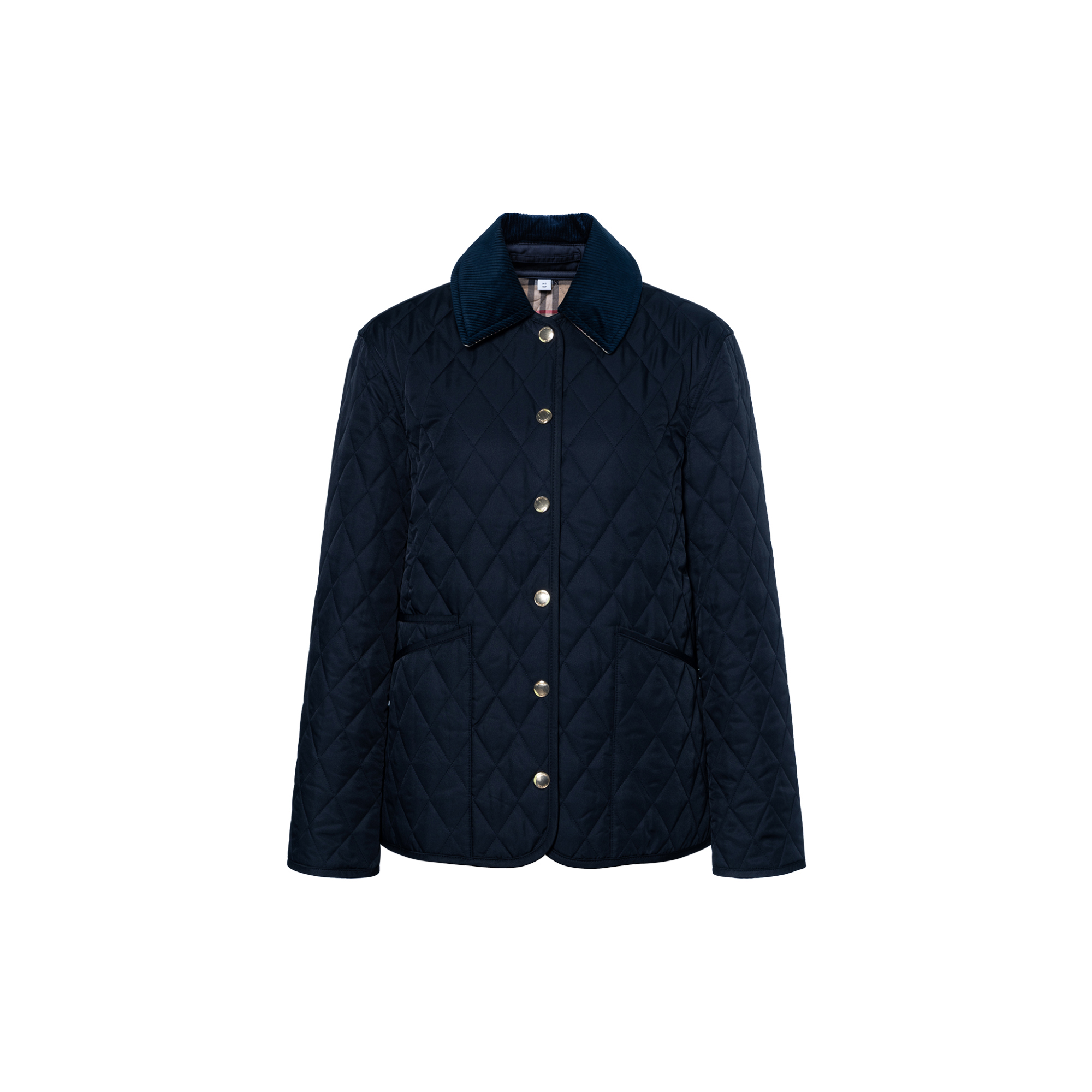 (Women) Burberry  Navy Blue Quilted Jacket with Point Collar and Single Button. 80782391