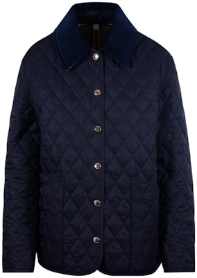 (W) Burberry Jaket Quilted Biru Navy dengan Kolar Point dan Butang Tunggal. 80782391 Order (W) Burberry Jaket Quilted Biru Navy dengan Kolar Point dan Butang Tunggal. 80782391