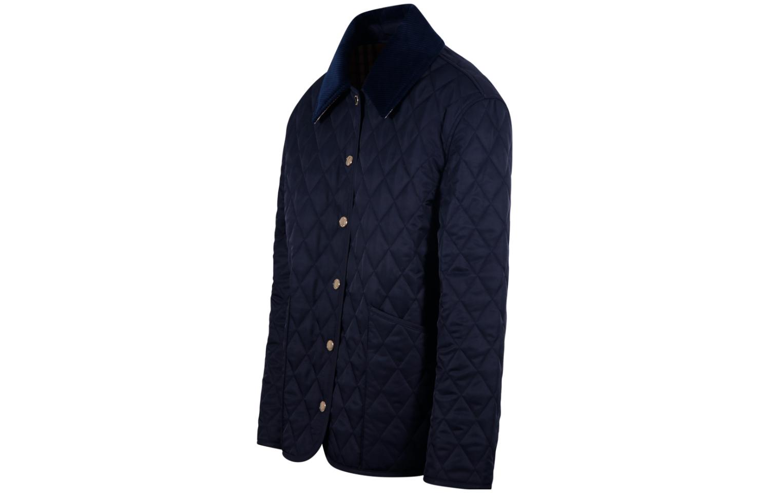 Shop (W) Burberry Jaket Quilted Biru Navy dengan Kolar Point dan Butang Tunggal. 80782391