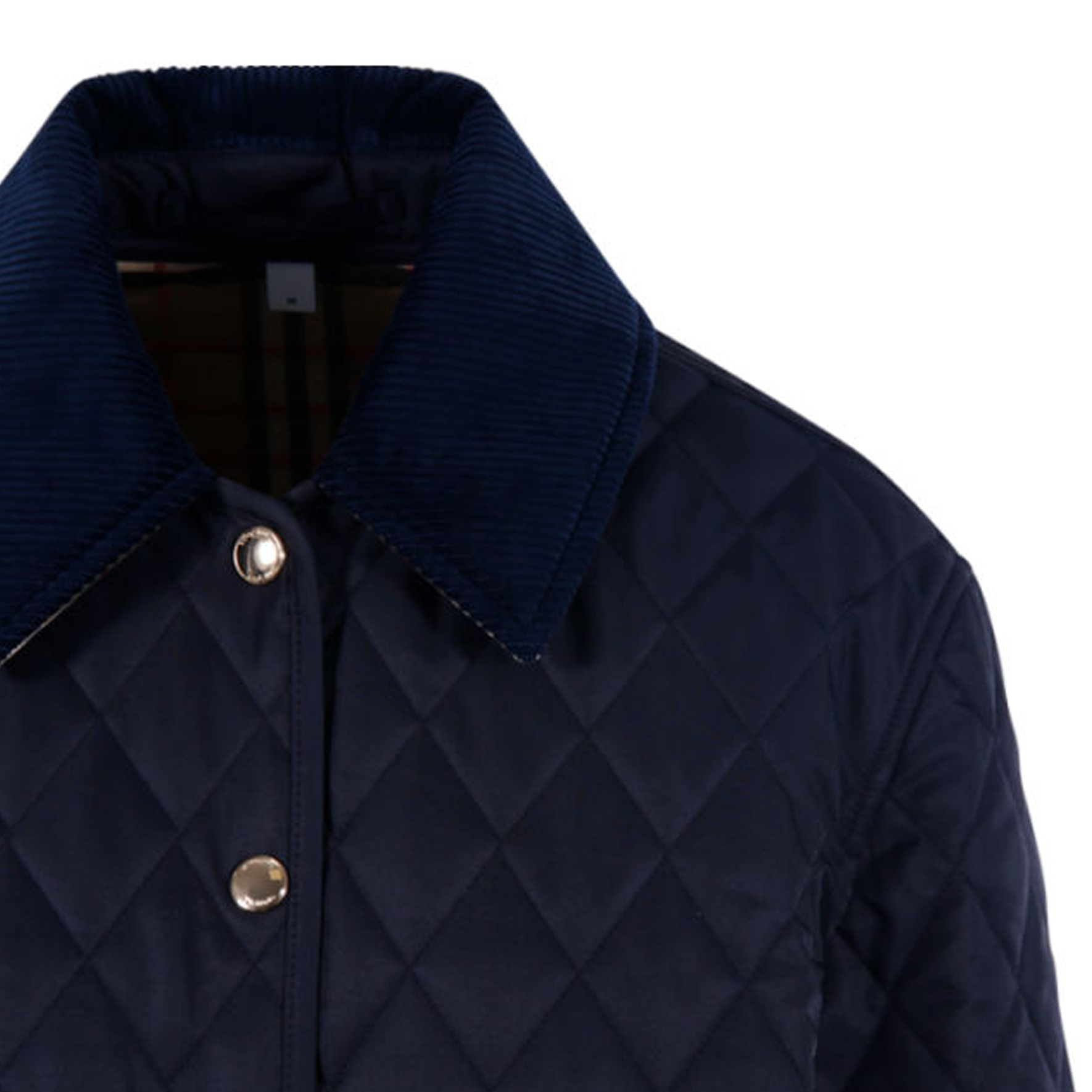 Purchase (W) Burberry Jaket Quilted Biru Navy dengan Kolar Point dan Butang Tunggal. 80782391