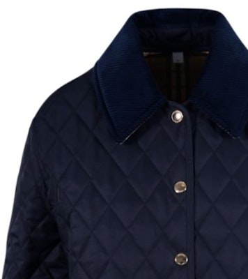 (W) Burberry Jaket Quilted Biru Navy dengan Kolar Point dan Butang Tunggal. 80782391 Details for (W) Burberry Jaket Quilted Biru Navy dengan Kolar Point dan Butang Tunggal. 80782391