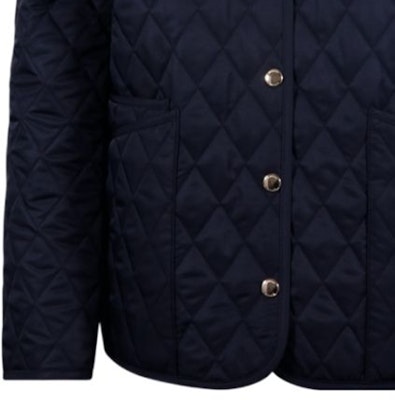 (W) Burberry Jaket Quilted Biru Navy dengan Kolar Point dan Butang Tunggal. 80782391 Sizing (W) Burberry Jaket Quilted Biru Navy dengan Kolar Point dan Butang Tunggal. 80782391