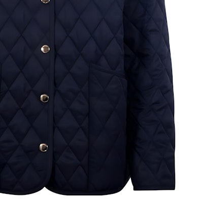 (W) Burberry Jaket Quilted Biru Navy dengan Kolar Point dan Butang Tunggal. 80782391 1