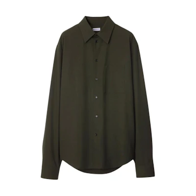 (Women) Burberry Olive Green Loose Fit Button-Up Long Sleeve Shirt 80951491