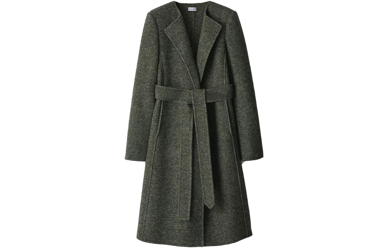 Order (W) Burberry Trench Coat Hijau Zaitun Sederhana dengan Pinggang Berikat. 80764621