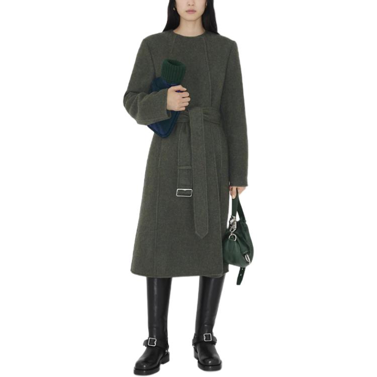 Shop (W) Burberry Trench Coat Hijau Zaitun Sederhana dengan Pinggang Berikat. 80764621