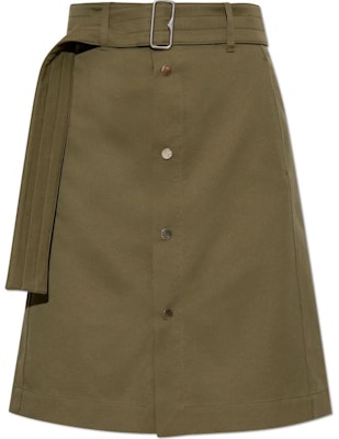 (Women) Burberry Olive Green Midi Skirt with Back Split and Snap Button Belt. 80939451 Buy (Women) Burberry Olive Green Midi Skirt with Back Split and Snap Button Belt. 80939451