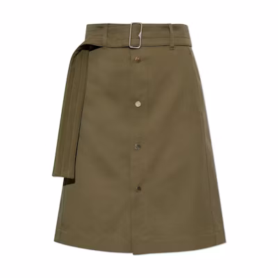 (Women) Burberry Olive Green Midi Skirt with Back Split and Snap Button Belt. 80939451